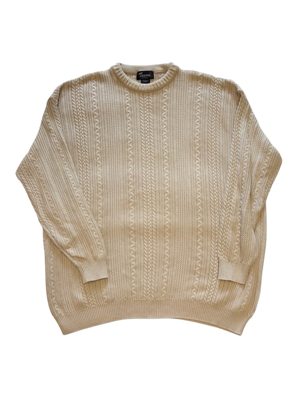 Vintage Tosani Tan Crewneck  Cable-Knit Sweater Cotton size 3XL